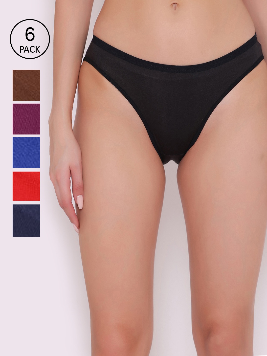 ABELINO Women Pack Of 6 Assorted Pure Cotton Basic Briefs, Black