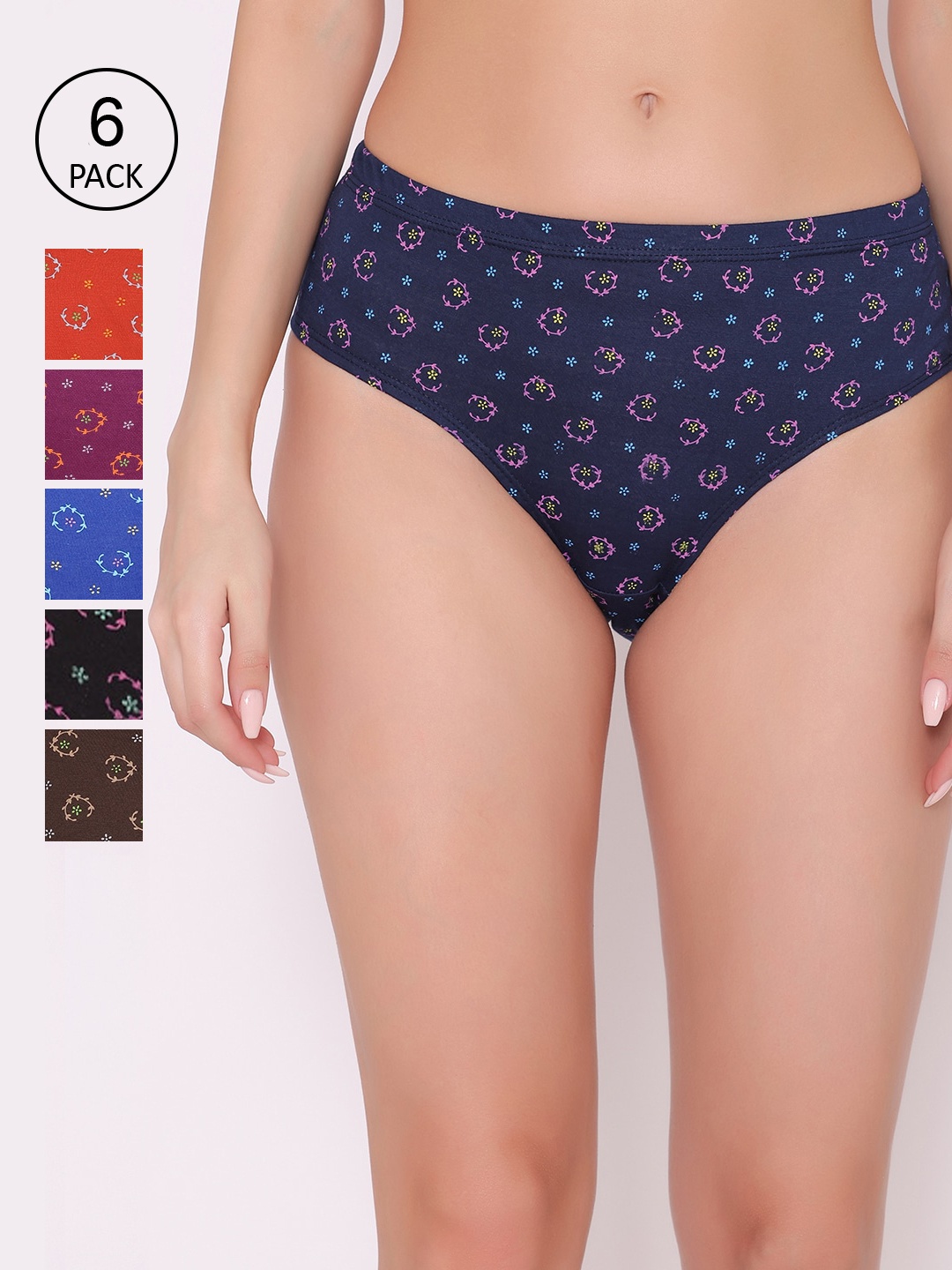 

ABELINO Women Pack of 6 Assorted Cotton Hipster Briefs PANTY6PCPRINTINNER5354