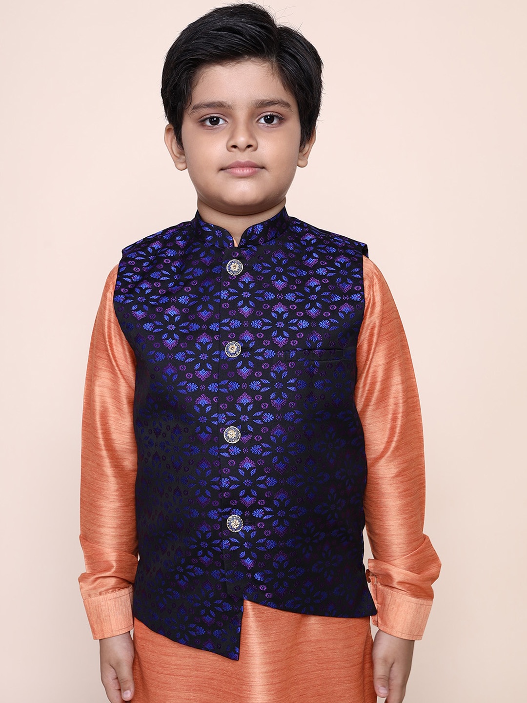 

NAMASKAR Boys Black Printed Woven Design Nehru Jackets