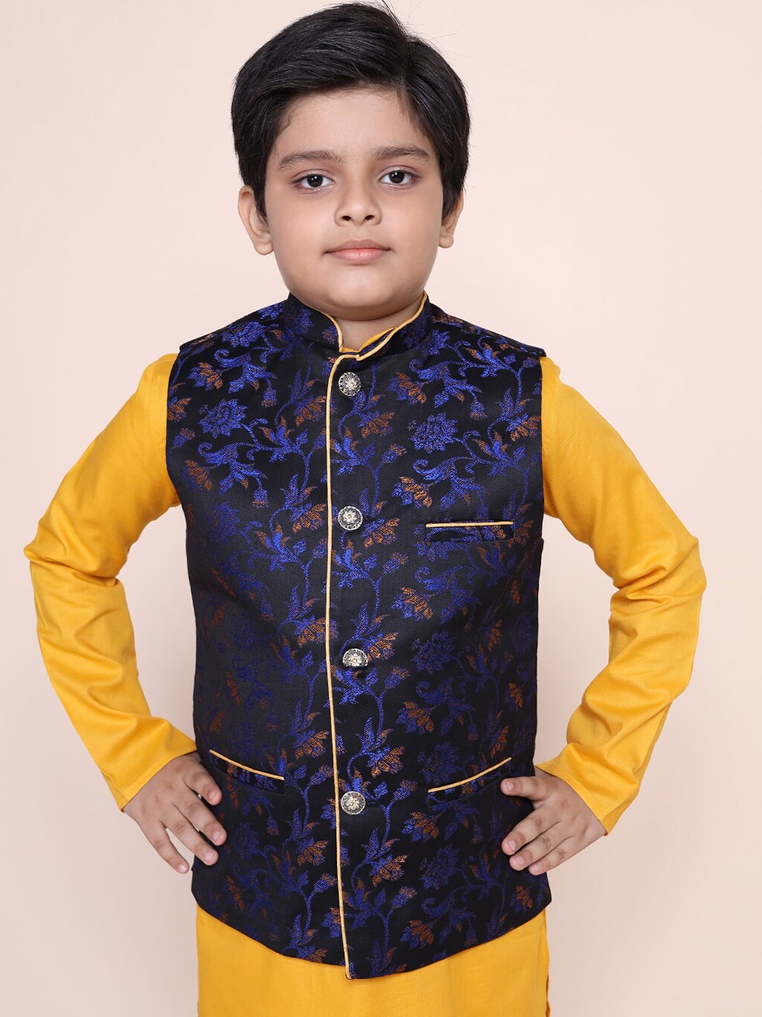 

NAMASKAR Boys Black Woven-Design Nehru Jacket