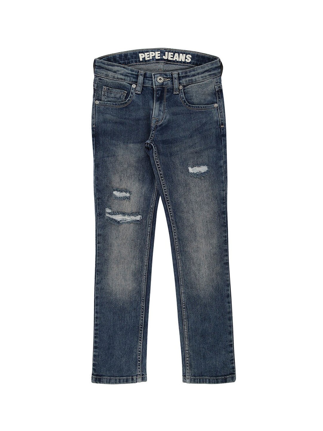 

Pepe Jeans Boys Slim Fit Mildly Distressed Heavy Fade Jeans, Blue