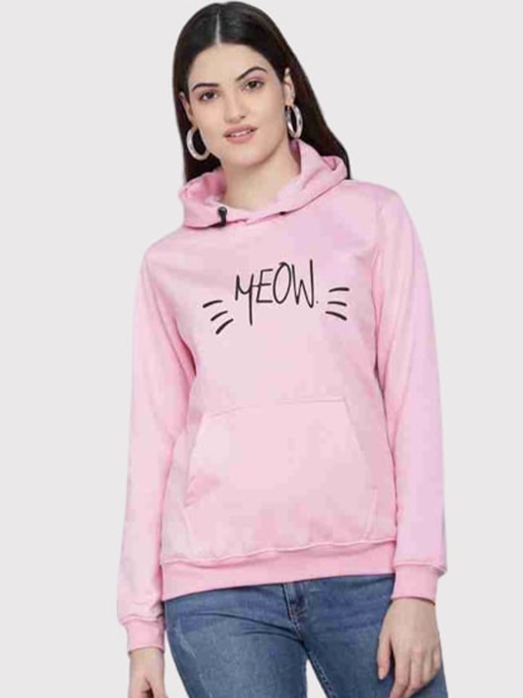 

PockMAN Women Pink Printed Hooded Sweatshirt