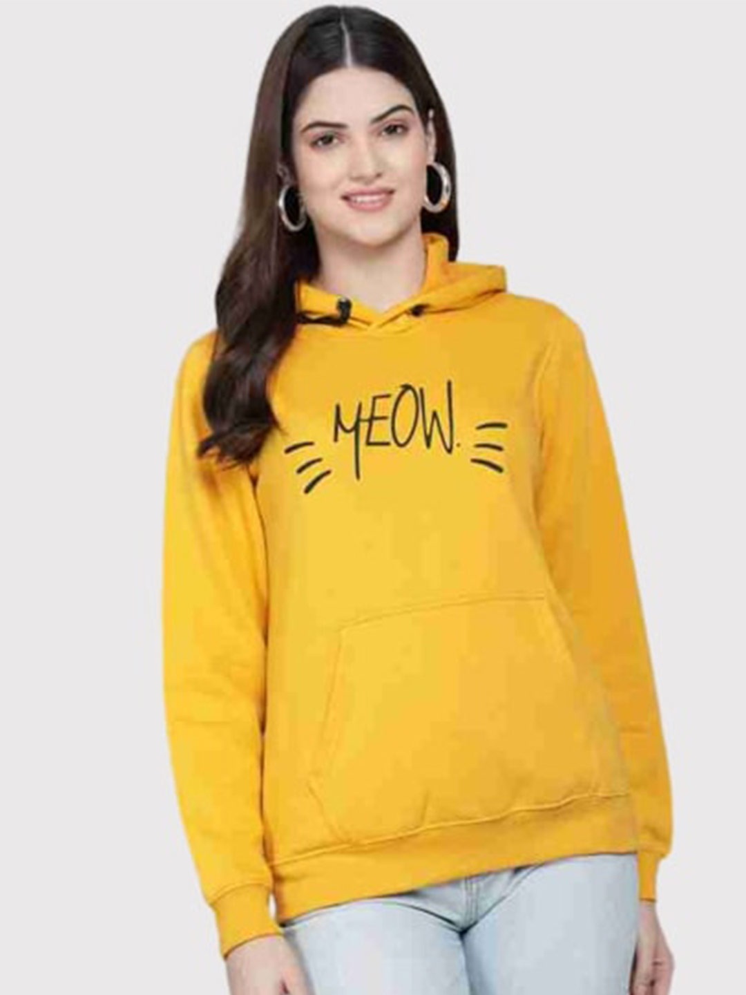 

PockMAN Women Mustard Printed Hooded Sweatshirt