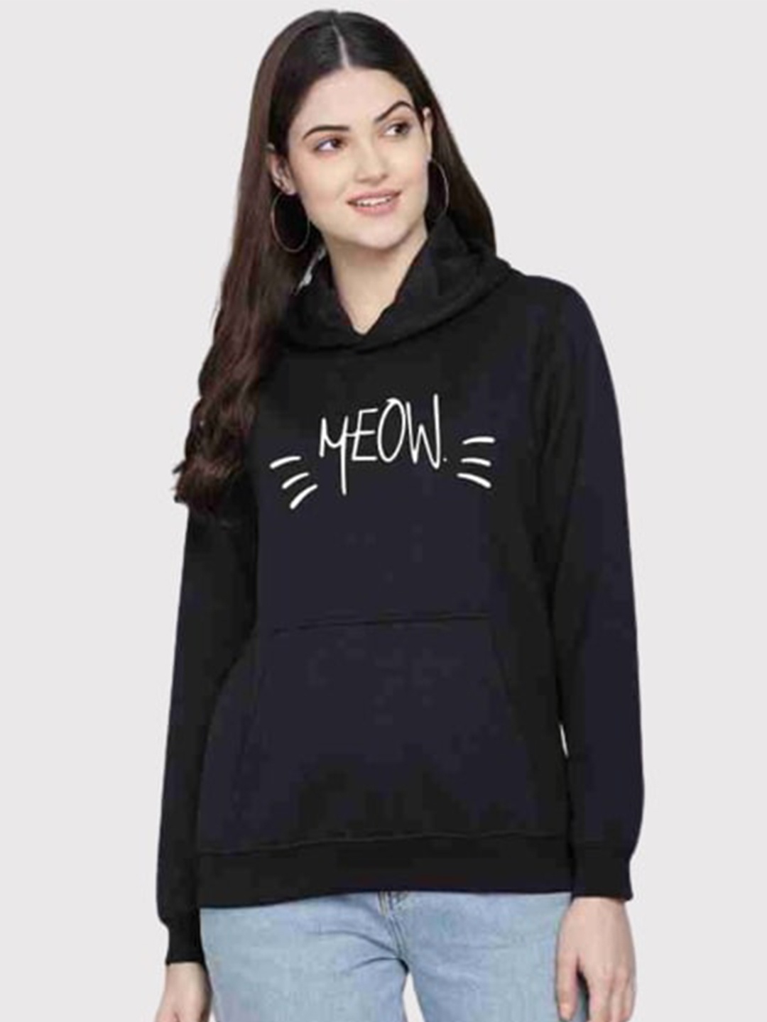

PockMAN Women Black Printed Hooded Sweatshirt