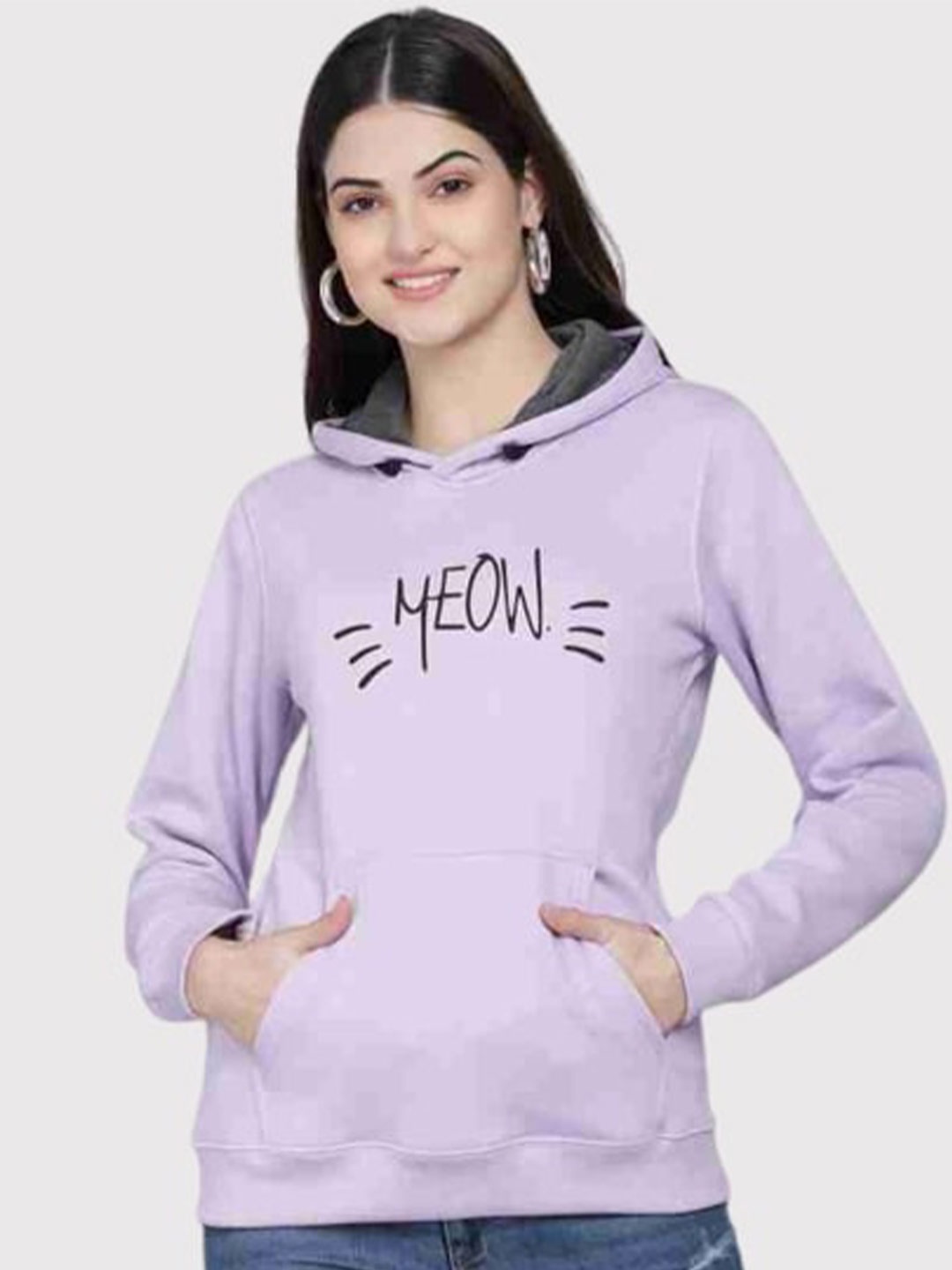 

PockMAN Women Lavender Printed Hooded Sweatshirt