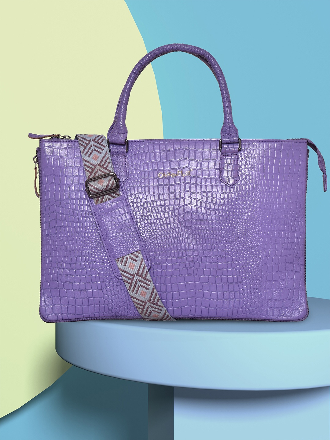 

OLIVE MIST Unisex Violet & Gunmetal-Toned Textured Leather Laptop Bag