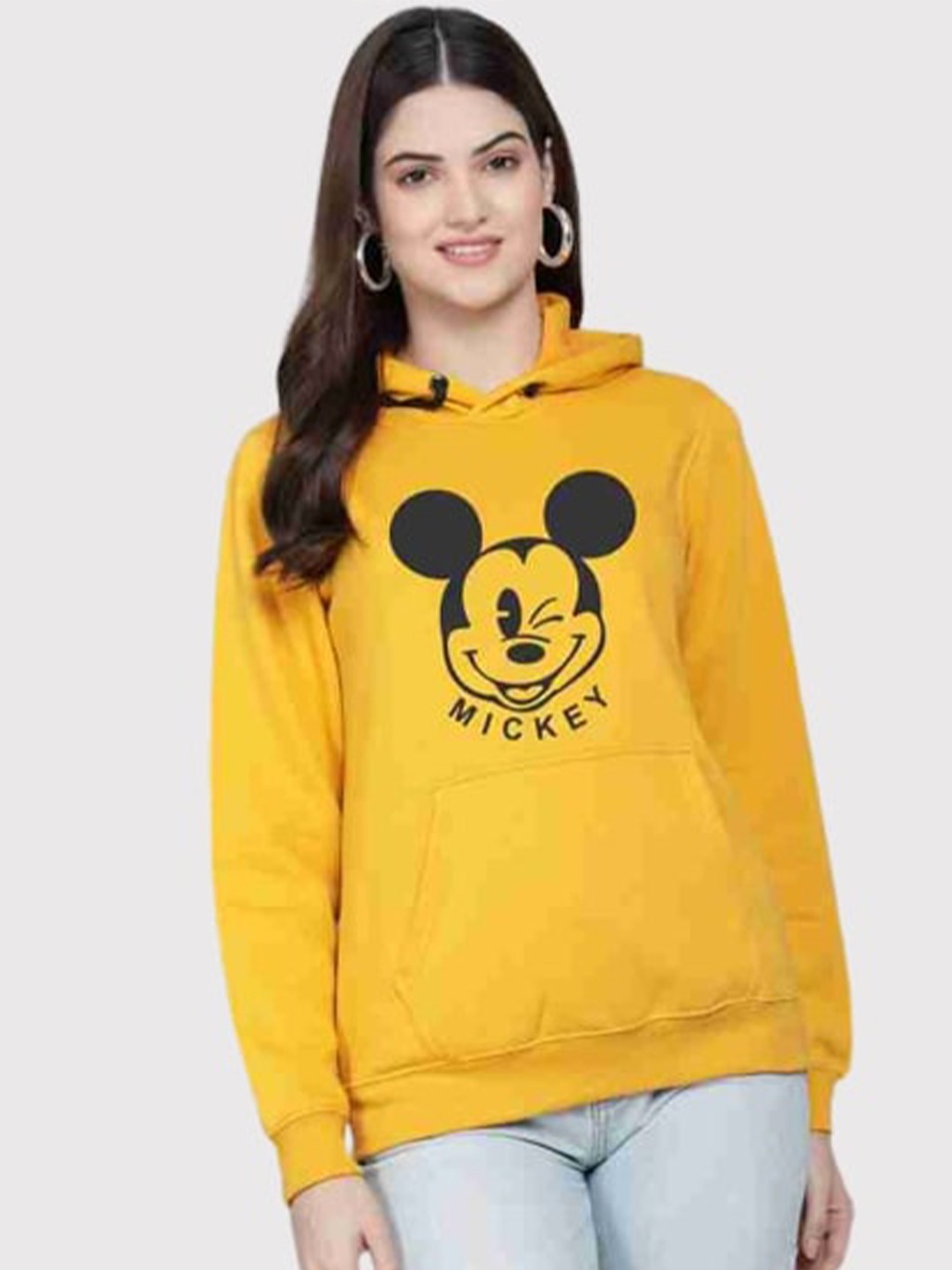 

PockMAN Women Mustard Printed Hooded Sweatshirt