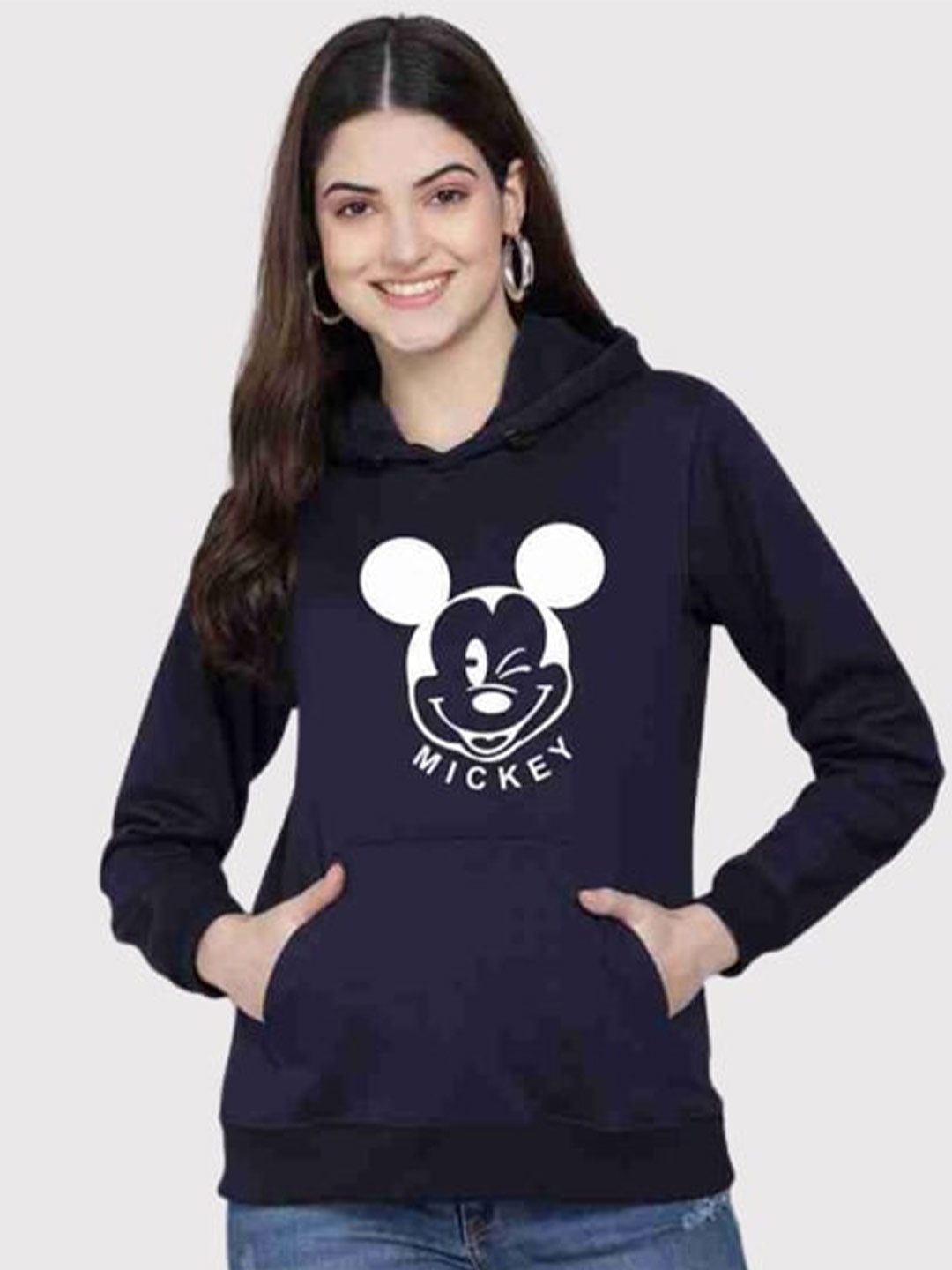 

PockMAN Women Blue Printed Hooded Sweatshirt