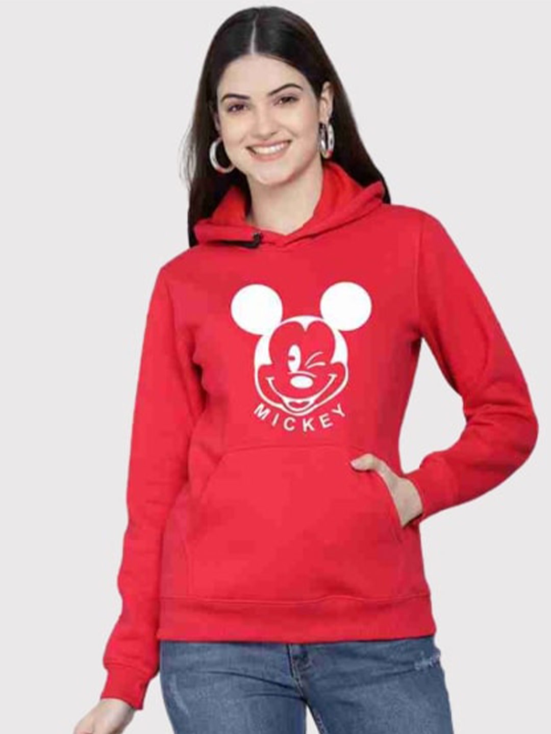 

PockMAN Women Red Printed Hooded Sweatshirt
