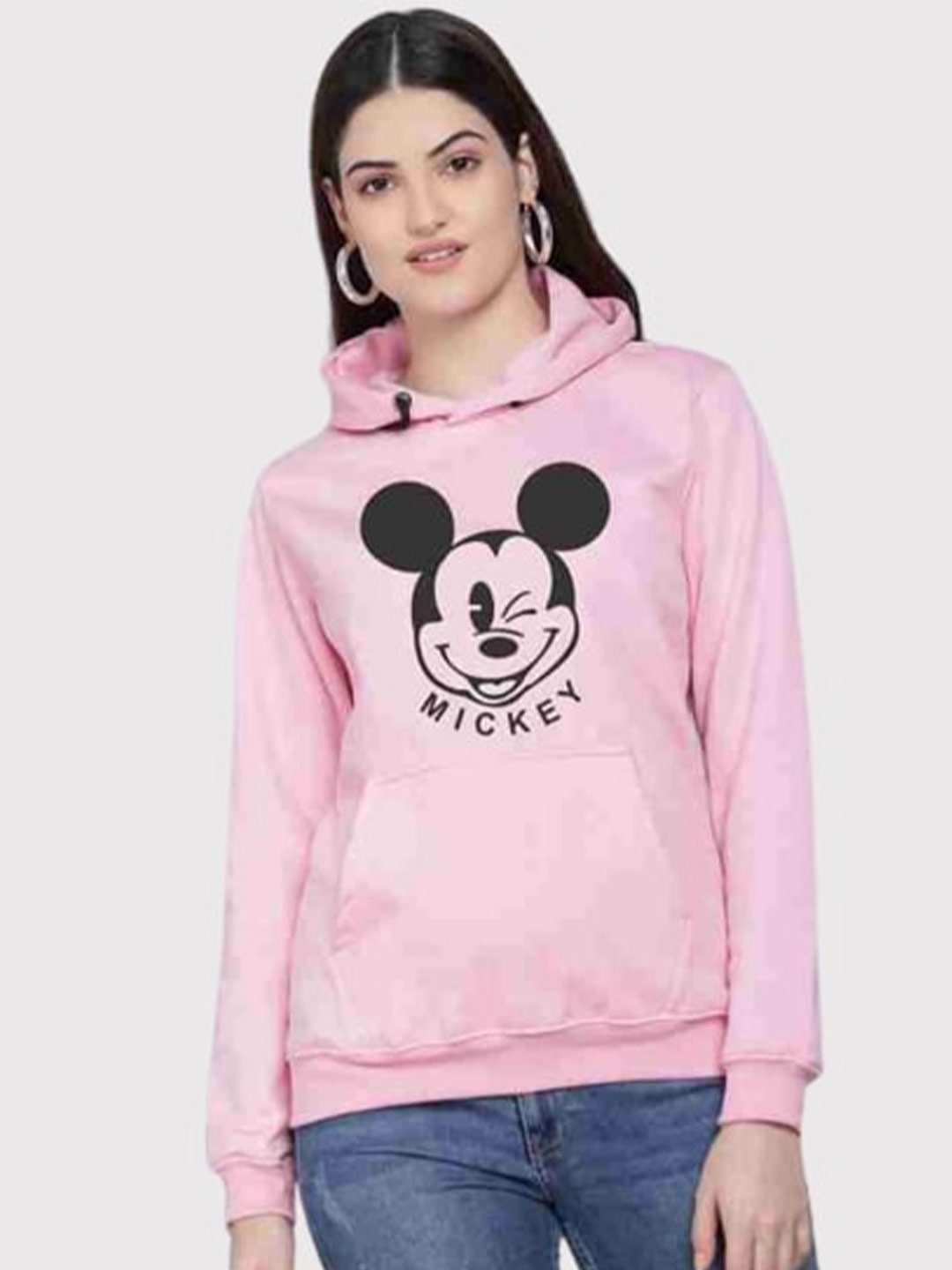 

PockMAN Women Pink Printed Hooded Sweatshirt
