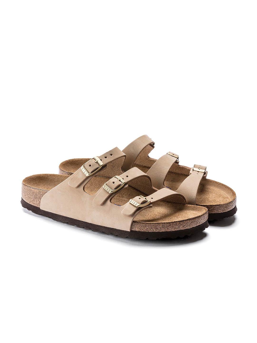 

Birkenstock Women Narrow Width Beige Open Toe Florida Flats with Buckles
