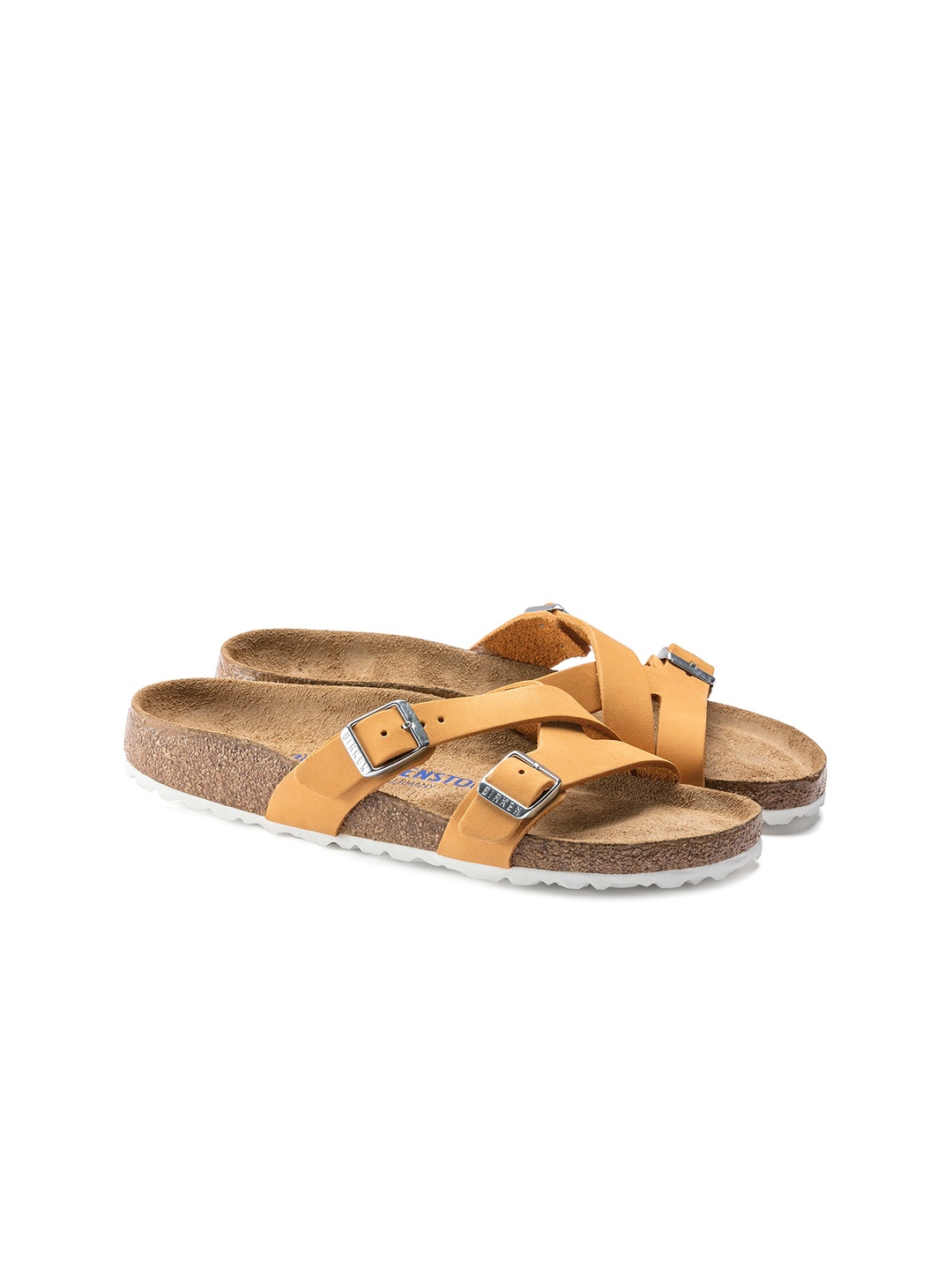 

Birkenstock Women Orange Narrow Width Yao Open Toe Flats with Buckles