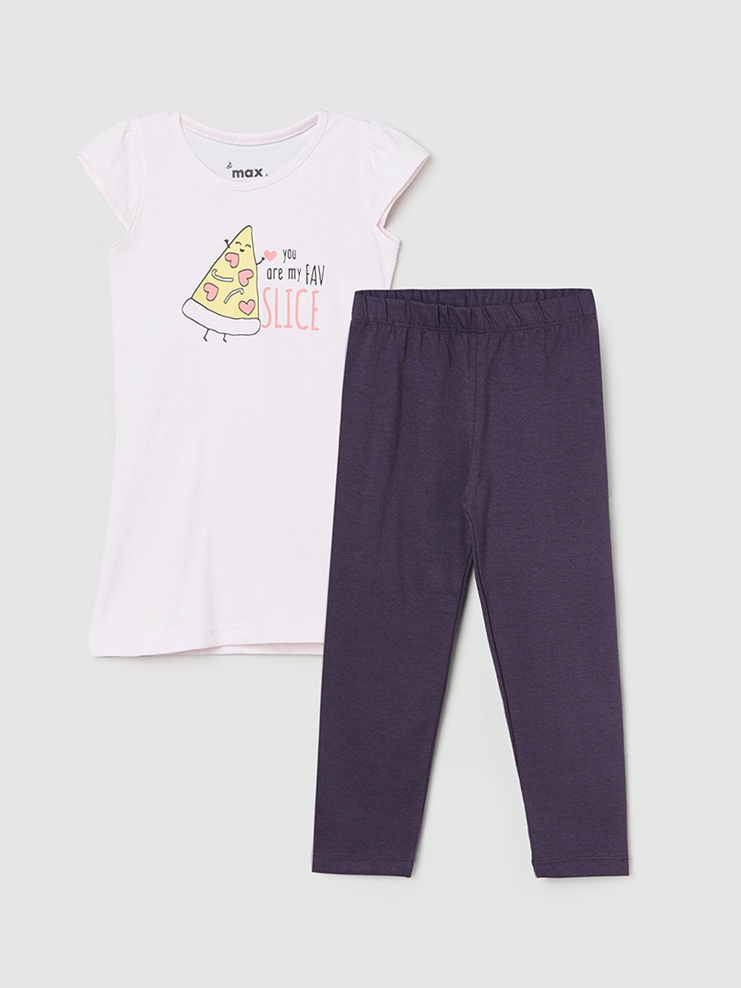 

max Girls Navy Blue & Pink Printed T-shirt with Capris