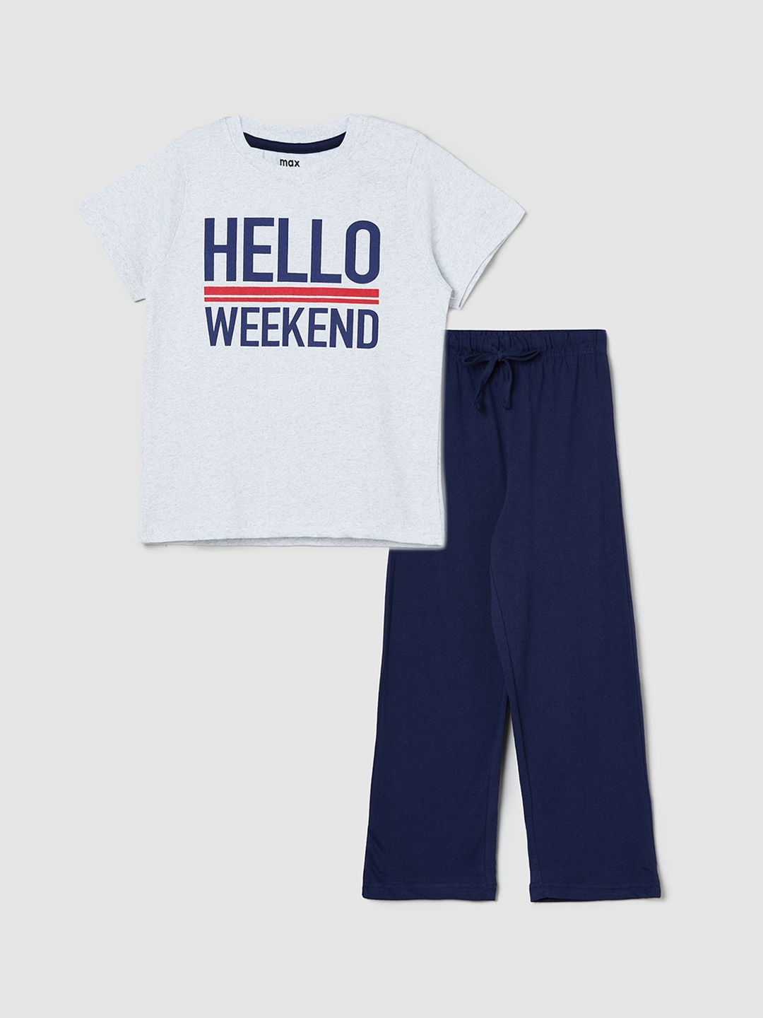

max Boys Grey & Blue Printed Pure Cotton T-shirt with Trousers