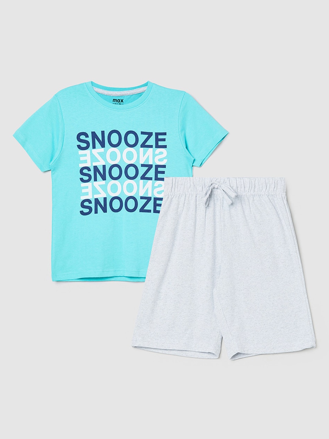 

max Boys Blue & White Printed T-shirt with Shorts