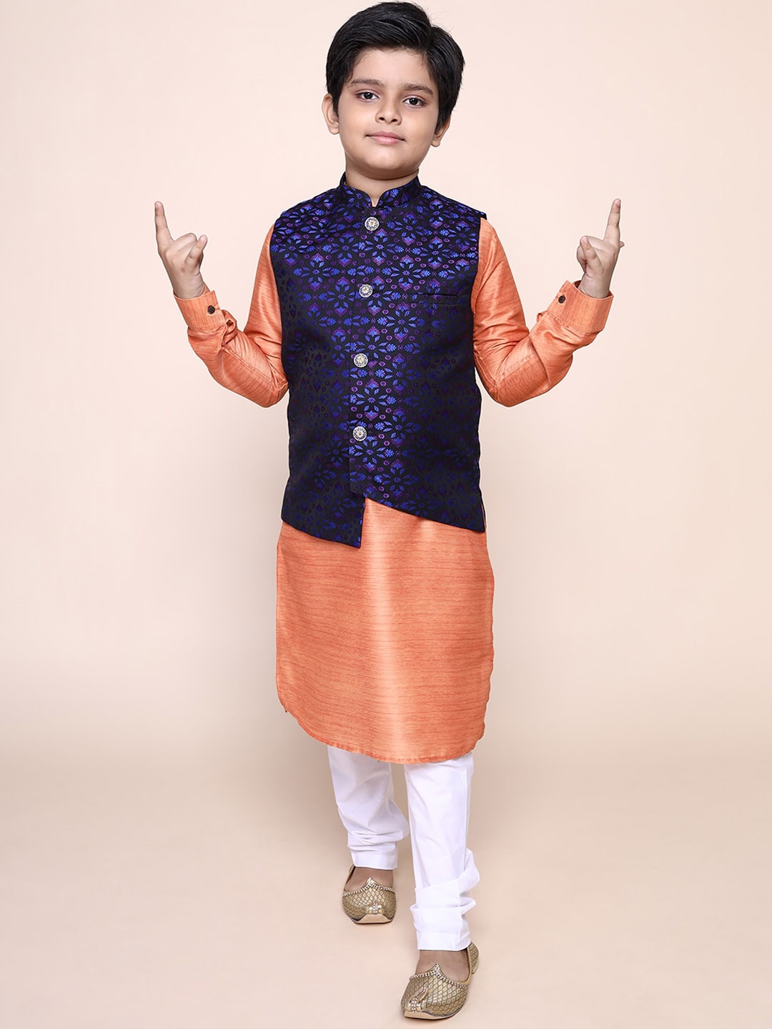 

NAMASKAR Boys Orange Angrakha Kurta with Trousers