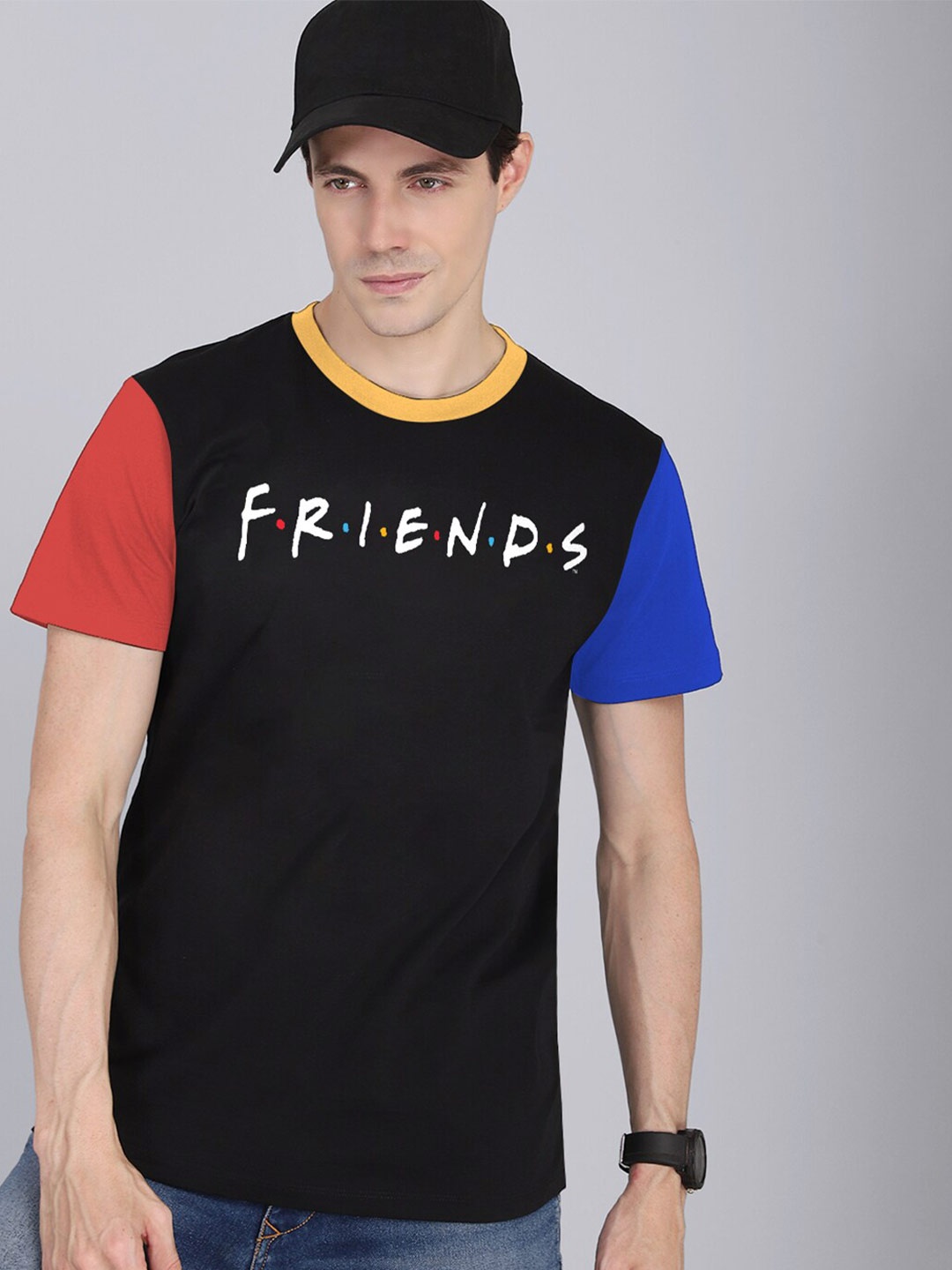 

Free Authority Men Black & Blue Colourblocked Pure Cotton Tshirts