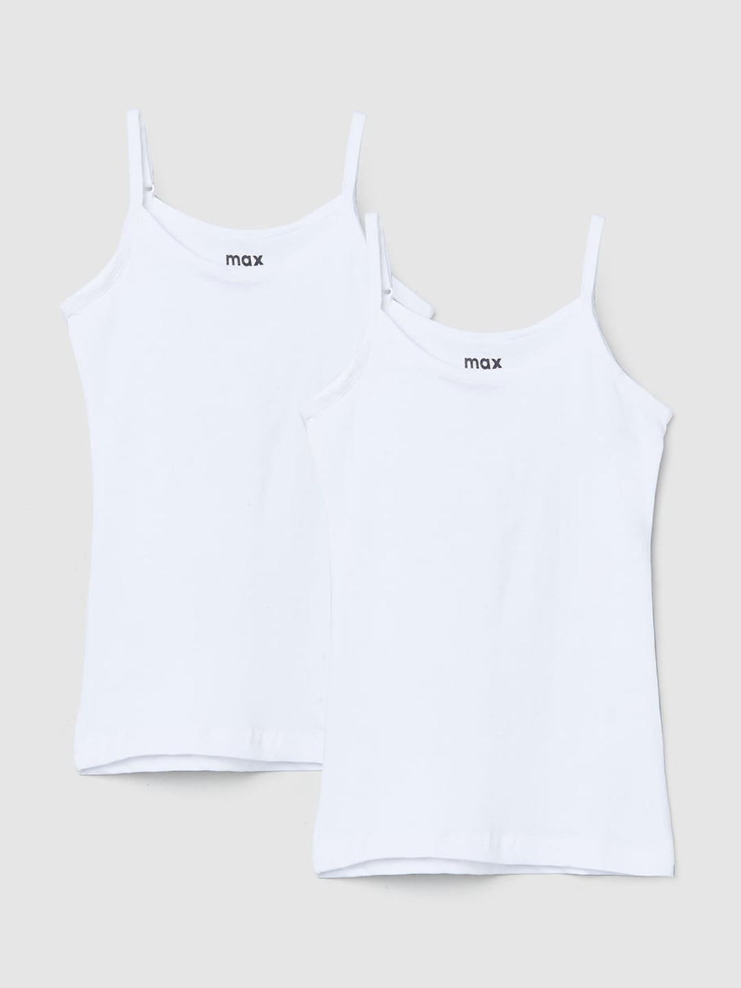 

max Girls Pack Of 2 White Solid Cotton Camisoles