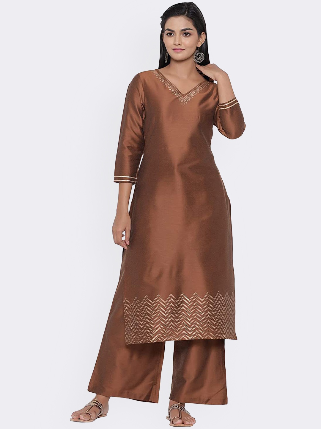 

ADEESHA Women Brown Gotta Patti Kurti with Palazzos