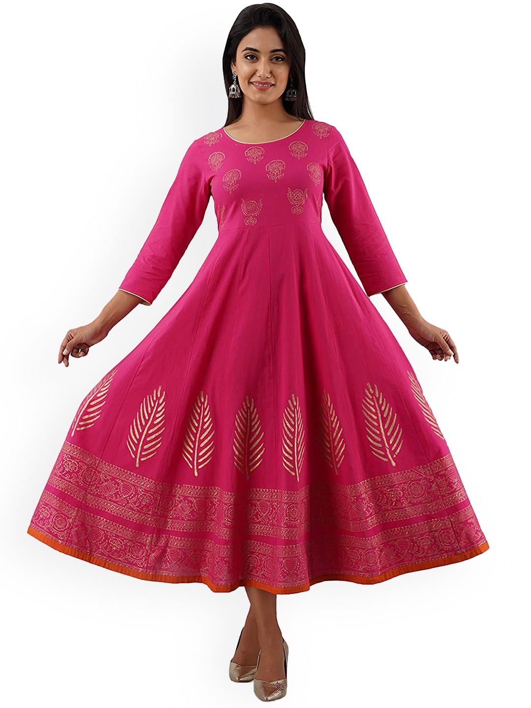 

ADEESHA Women Pink Ethnic Motifs Thread Work Anarkali Kurta