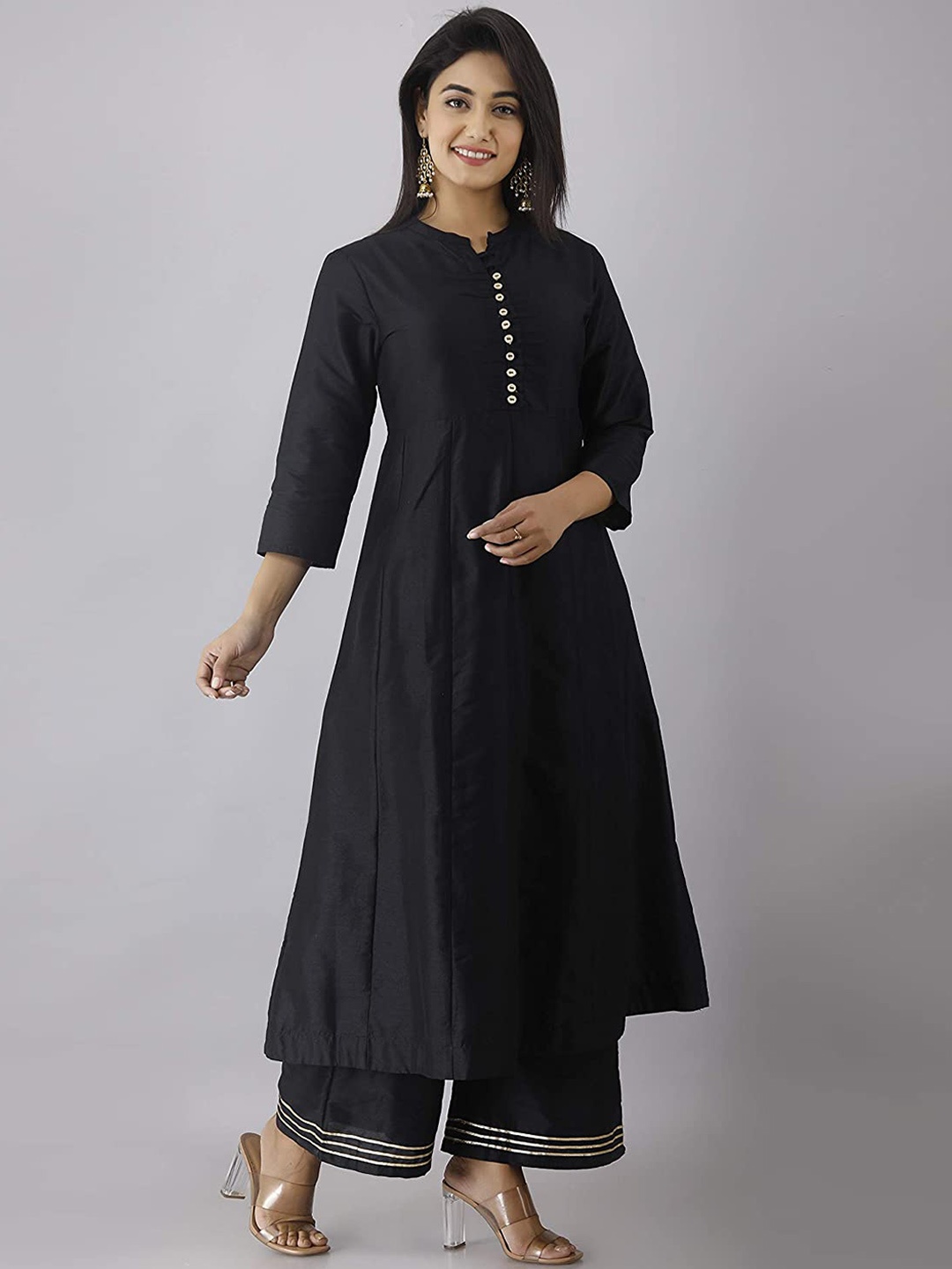 

ADEESHA Women Black Embroidered Empire Kurti with Trousers