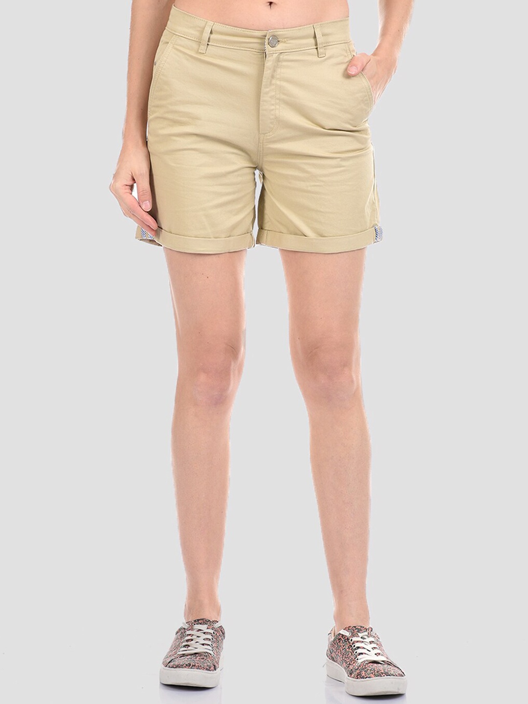 

Madame Women Beige Slim Fit Denim Shorts