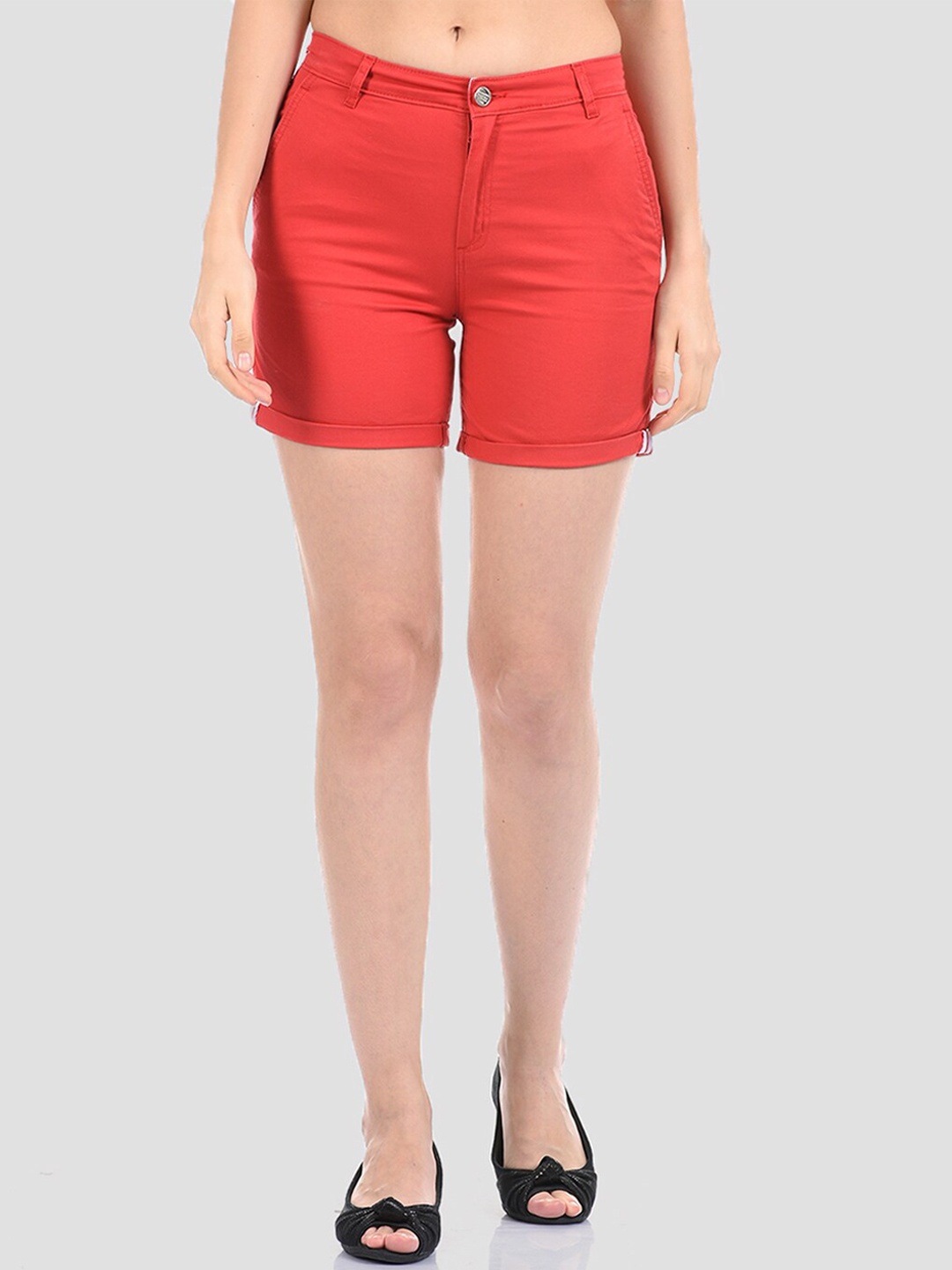 

Madame Women Red Slim Fit Denim Hot Pants Shorts
