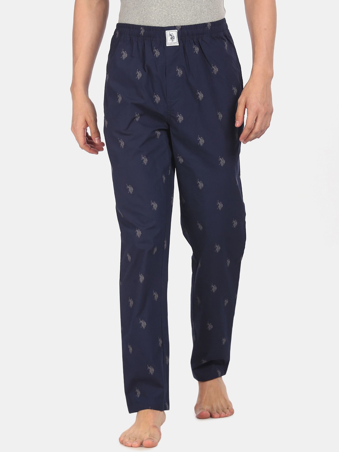 

U.S. Polo Assn.Men Blue Brand-Logo Printed Cotton Lounge Pants