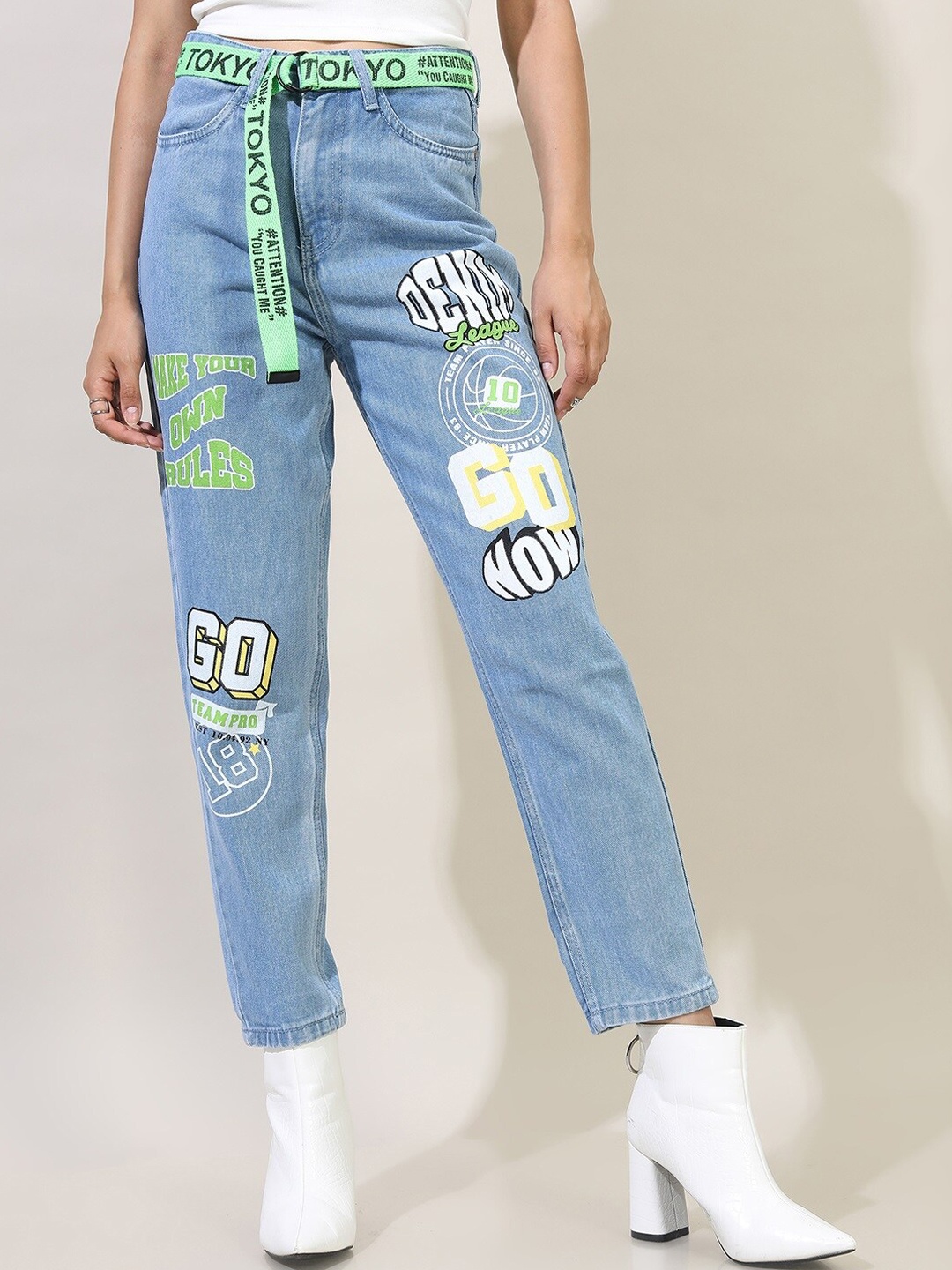 

Tokyo Talkies Women Blue Clean Look Printed Jeans
