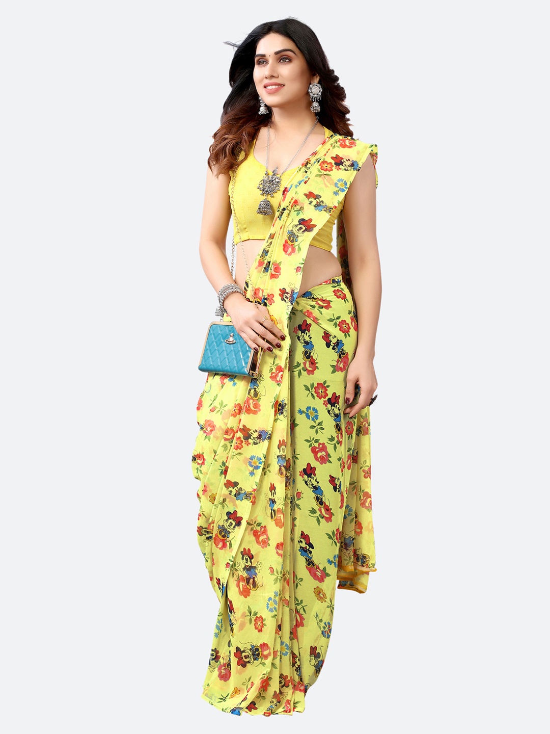 

KALINI Yellow & Green Floral Saree