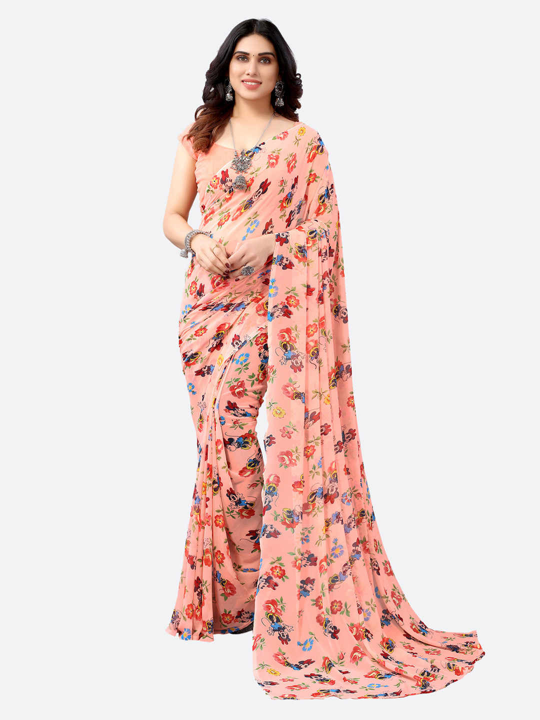 

KALINI Pink & Orange Floral Saree