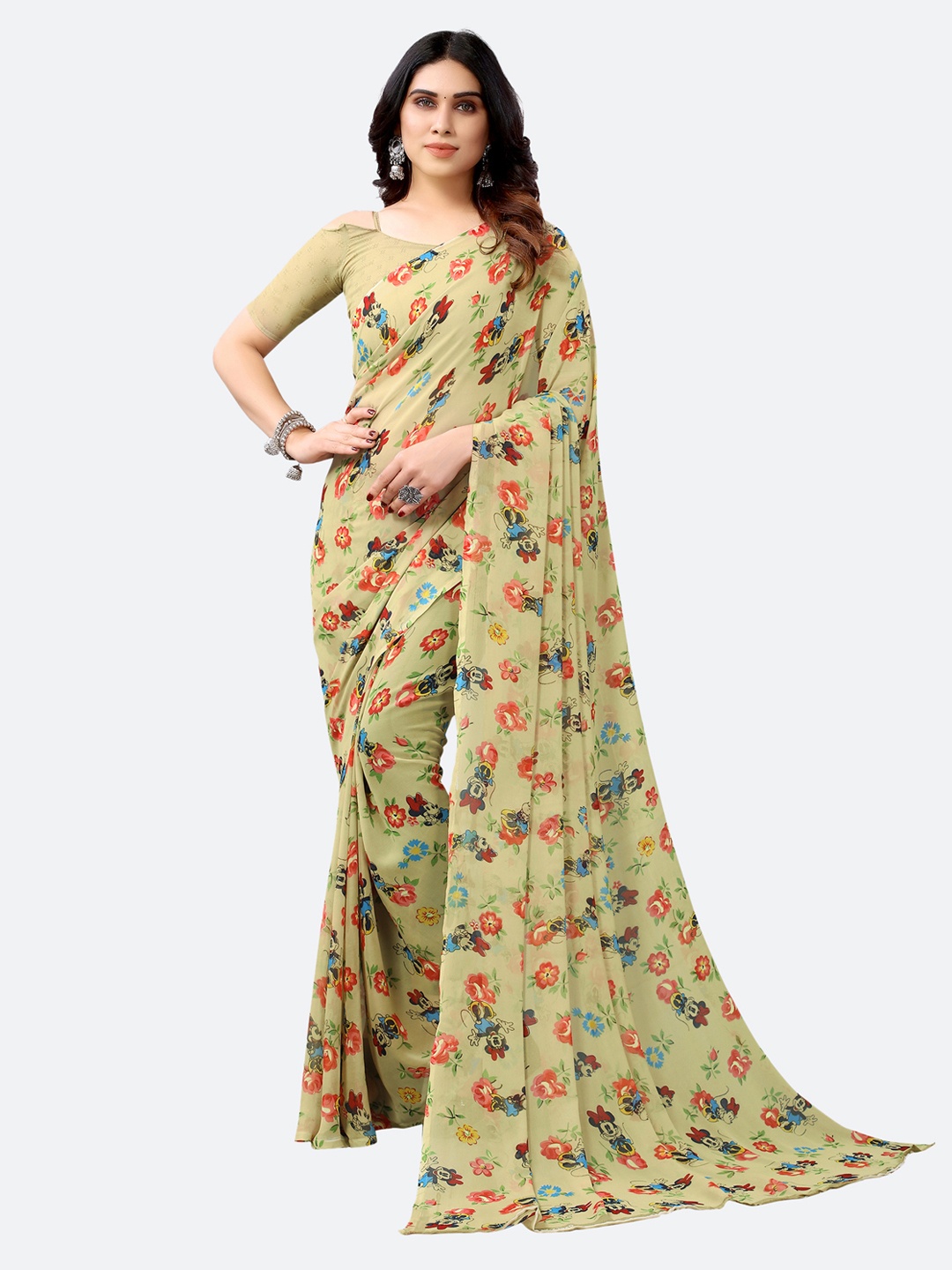 

KALINI Brown & Blue Floral Saree