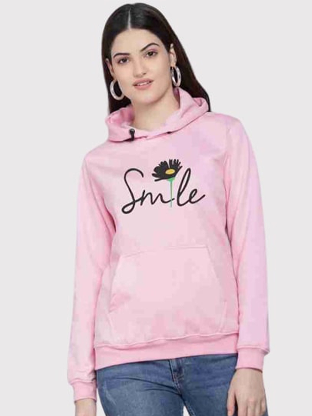 

PockMAN Women Pink Printed Hooded Sweatshirt