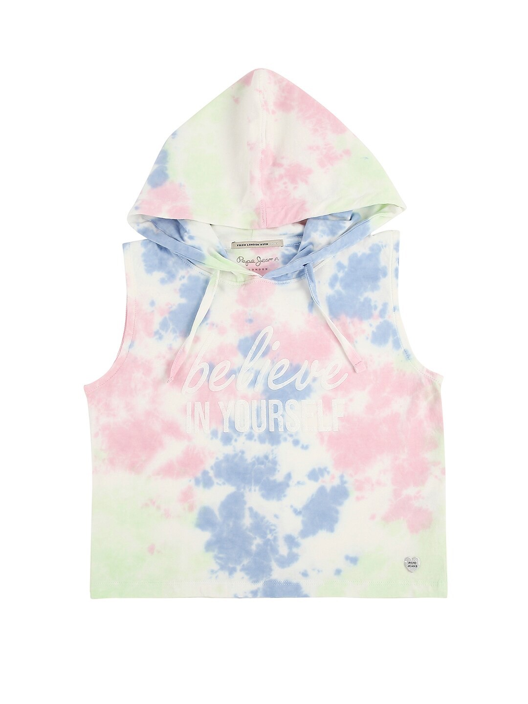 

Pepe Jeans Girls Multicoloured Printed V-Neck Raw Edge T-shirt, Multi