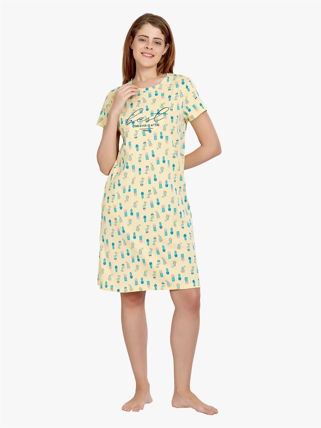 

MAYSIXTY Yellow Printed Nightdress