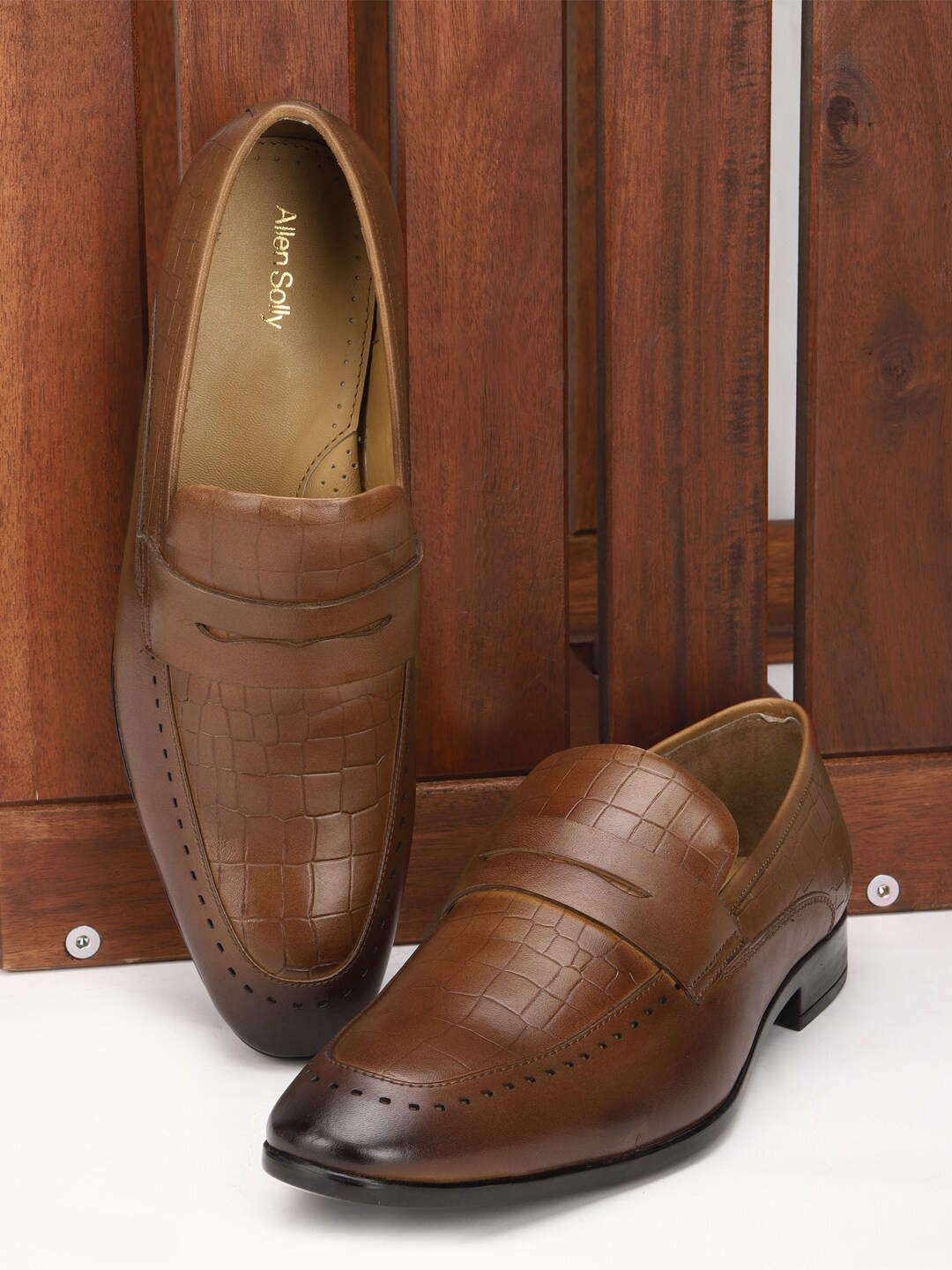 

Allen Solly Men Brown Textured Formal Slip-On Shoes