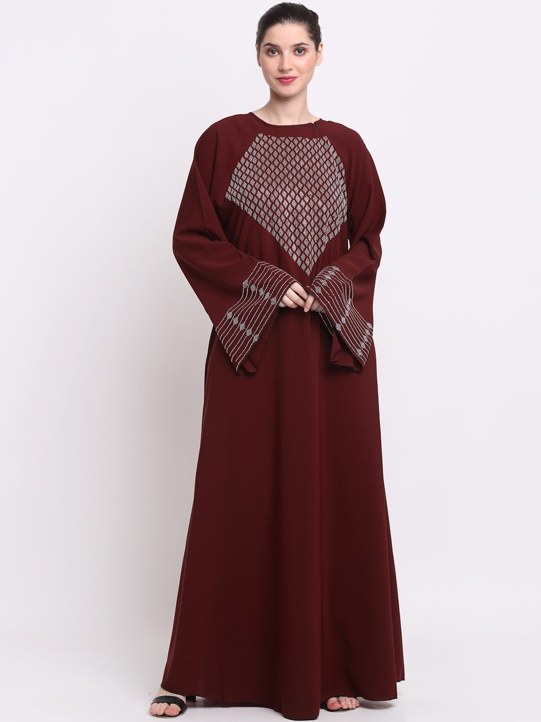 

KLOTTHE Women Maroon Embellished Burqas With Scarves