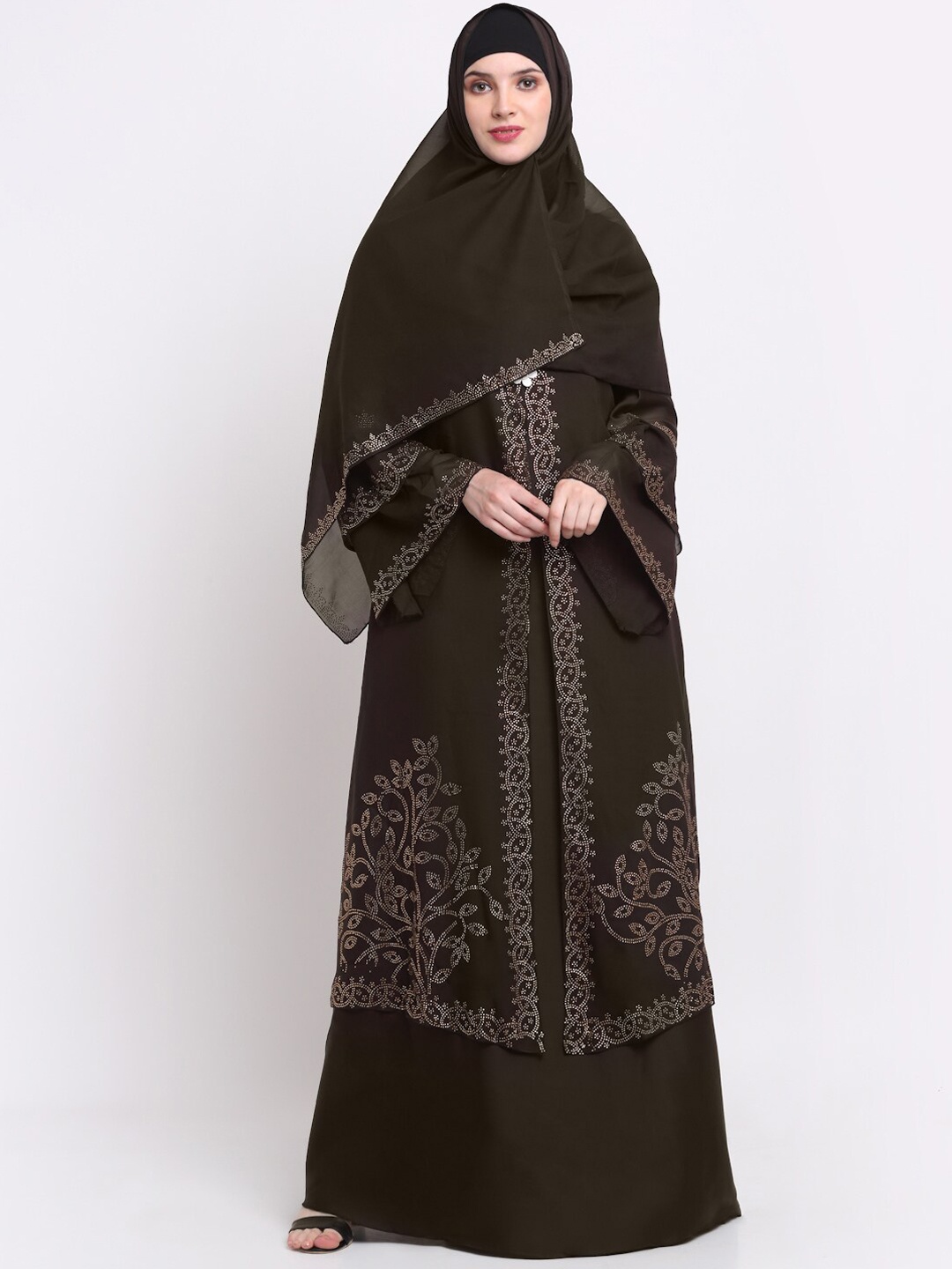 

KLOTTHE Women Brown Embellished Burqas With Scarf