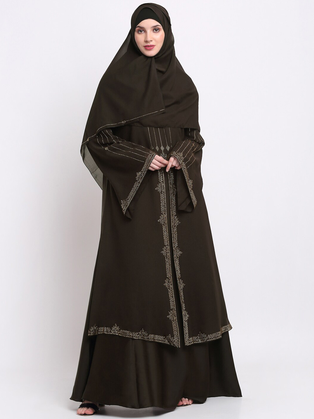 

KLOTTHE Women Brown Embellished Burqas With Scarves
