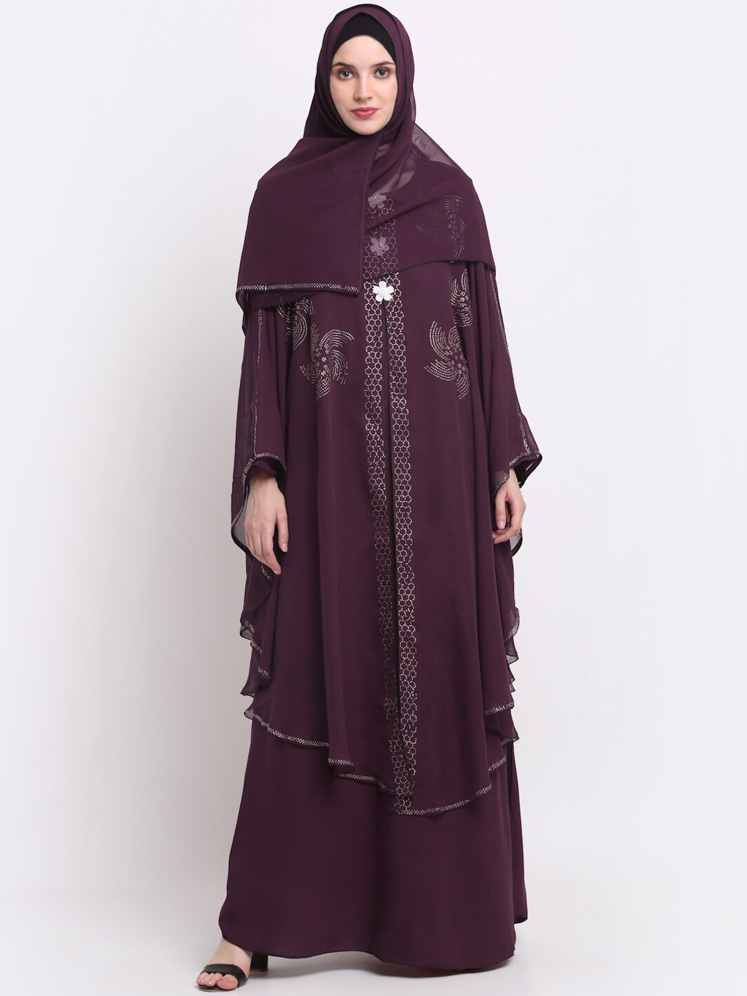 

KLOTTHE Women Burgundy Embellished Burqas With Scarf