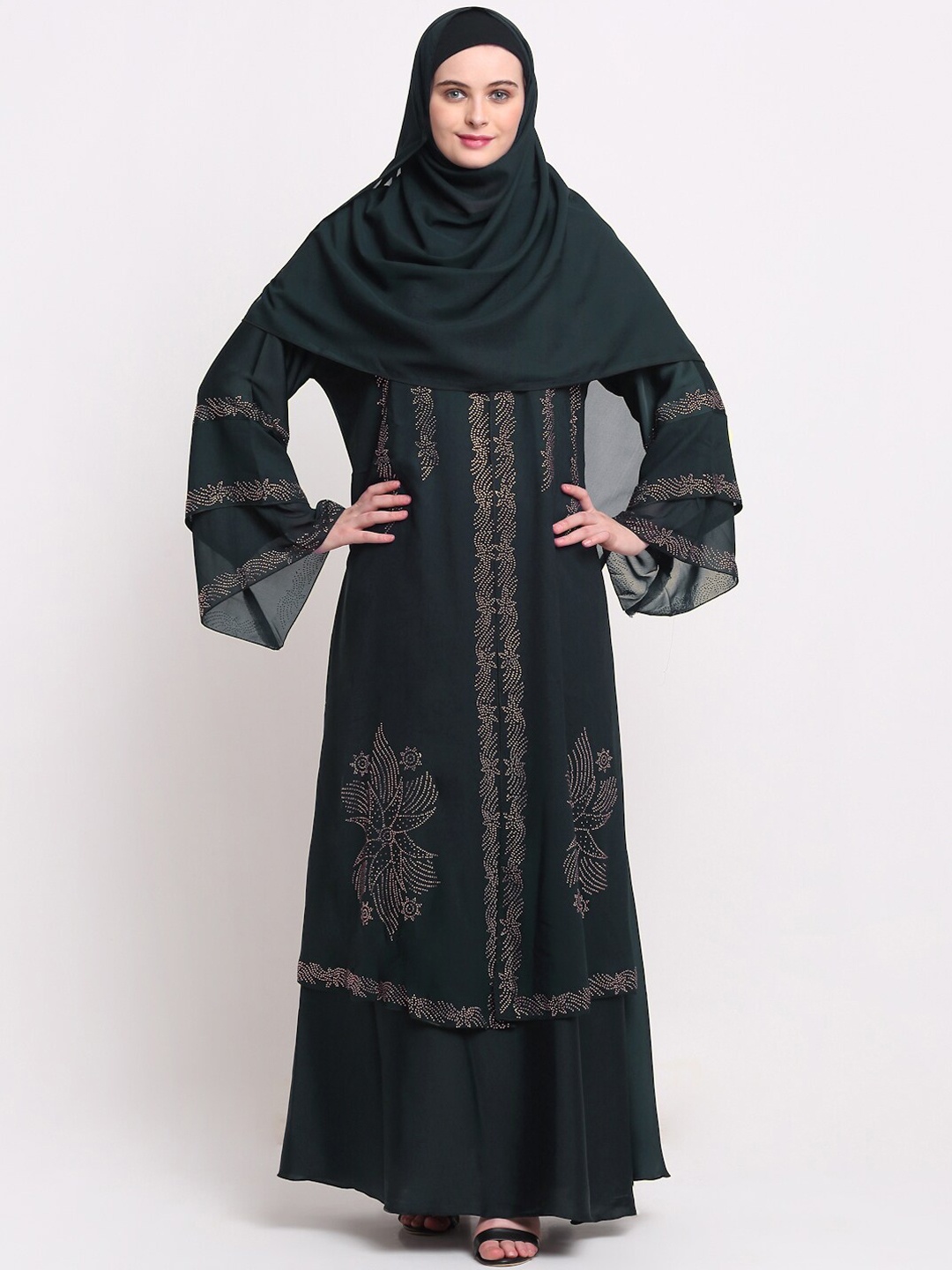 

KLOTTHE Women Grey Embellished Burqa With Scarf