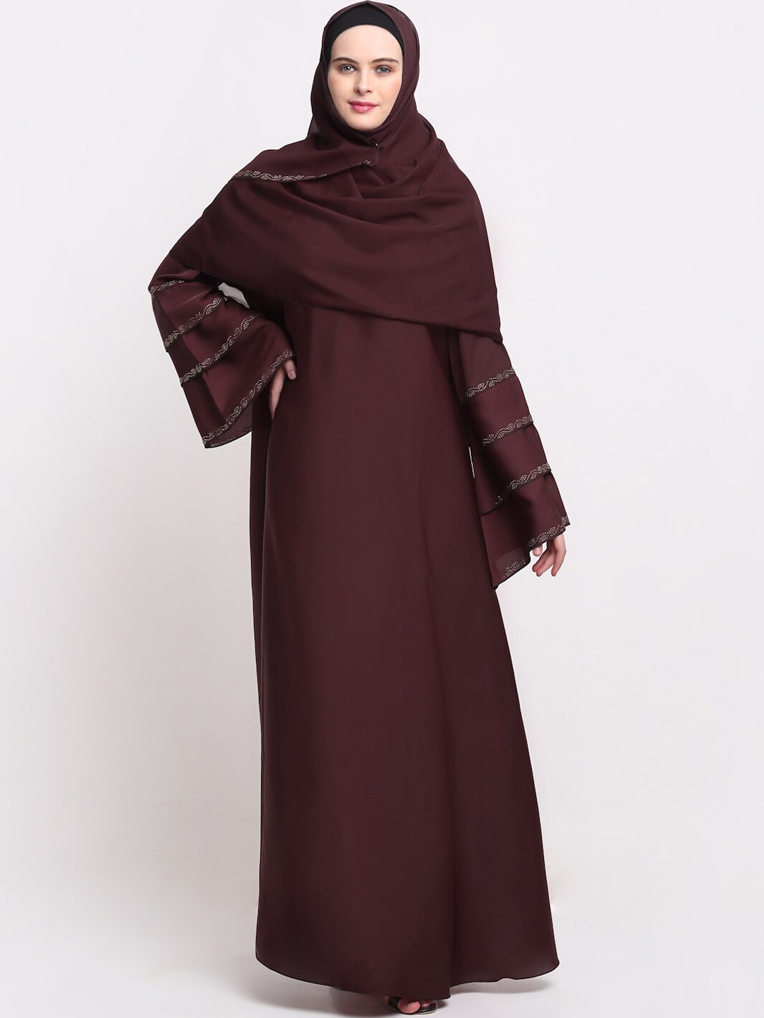 

KLOTTHE Women Burgundy-Colored Embellished Burqas with Scarf