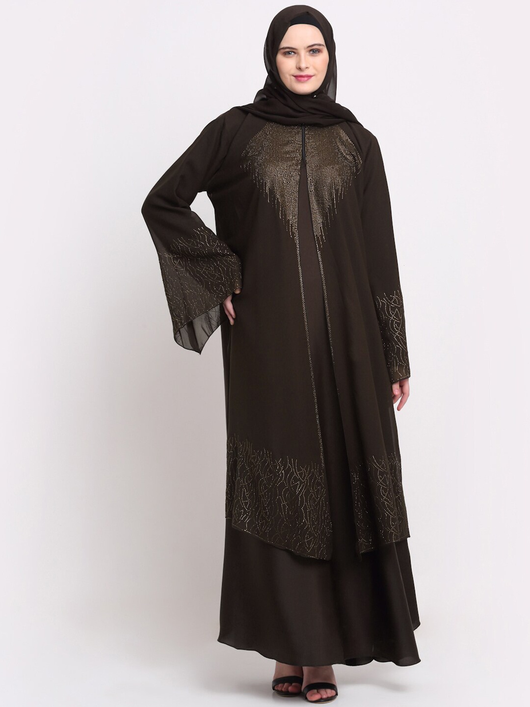 

KLOTTHE Women Brown Embellished Burqa With Scarves