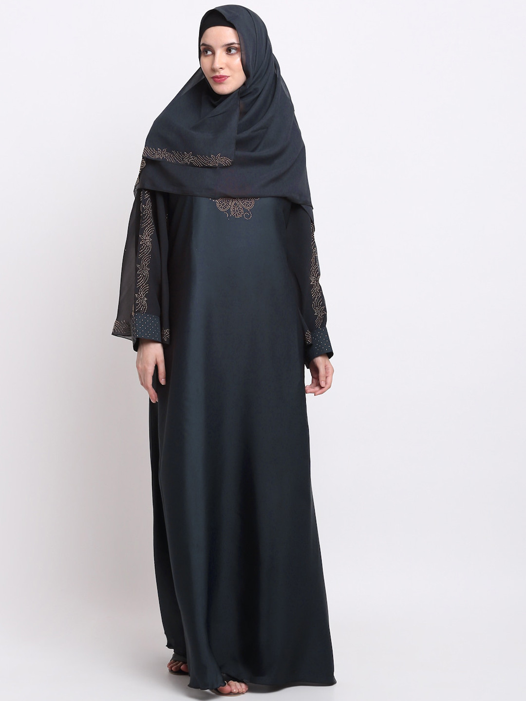 

KLOTTHE Women Grey Embellished Burqa With Scarf