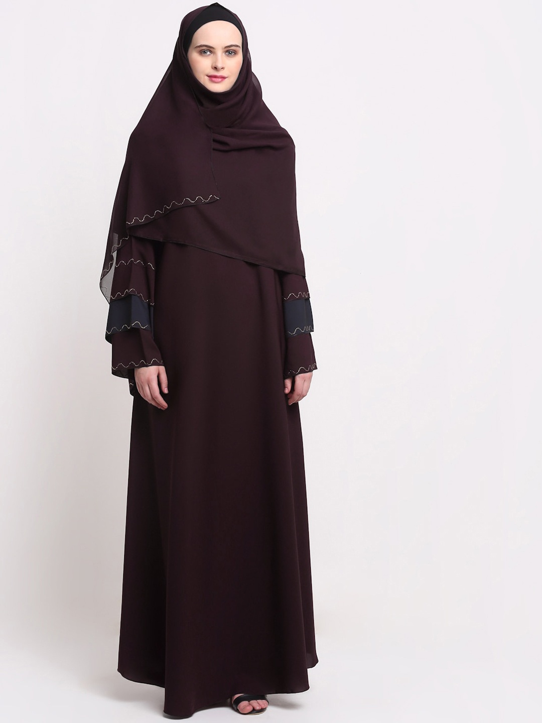 

KLOTTHE Women Burgundy-Colored Embellished Burqas with Scarf