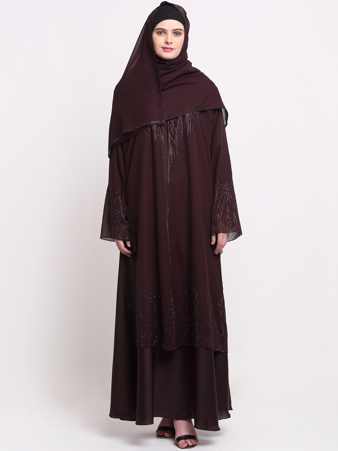 

KLOTTHE Women Burgundy-Colored Embellished Burqas With Scarves