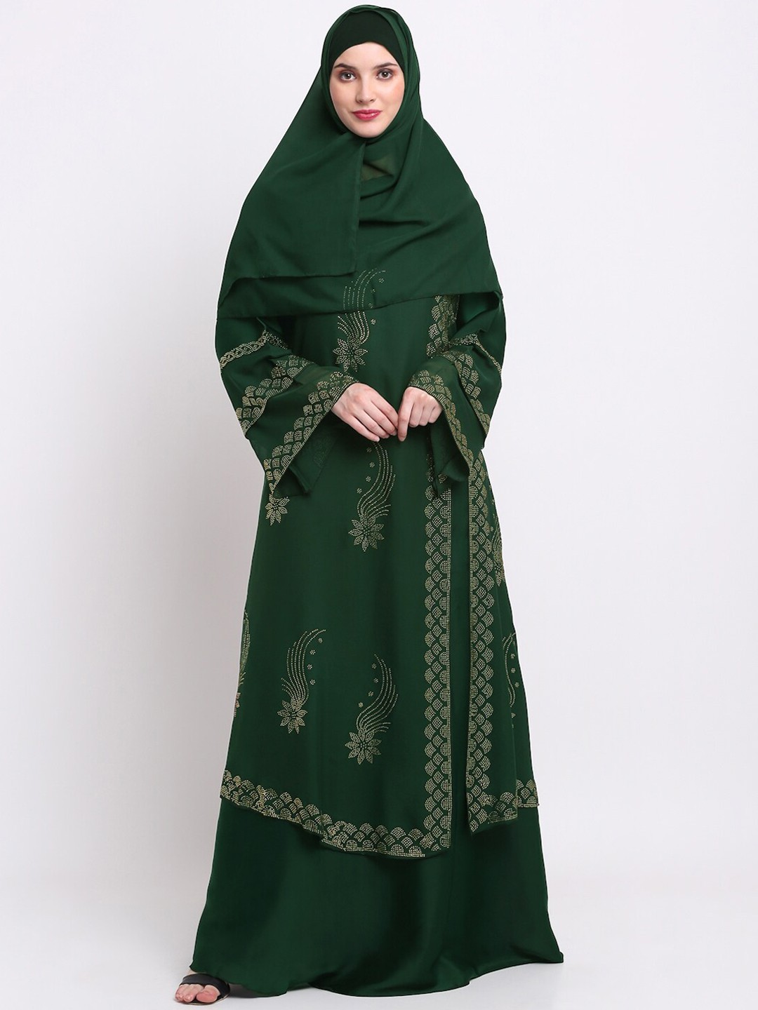 

KLOTTHE Women Green & Gold-Toned Embellished Burqas With Scarf