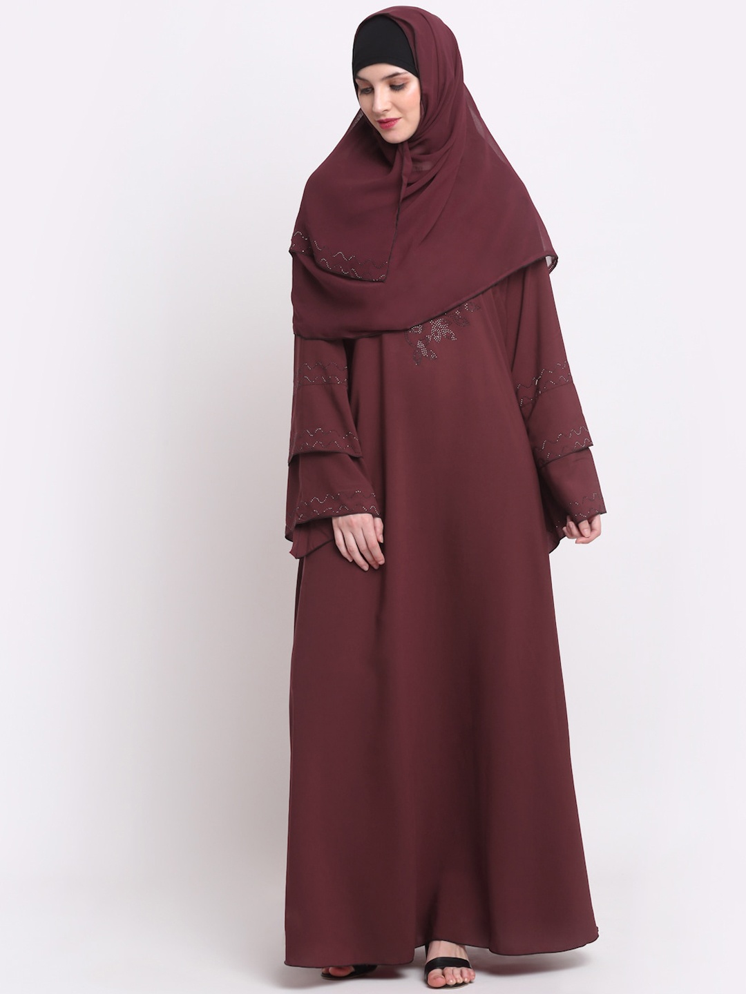 

KLOTTHE Women Maroon Embellished Burqa With Scarves