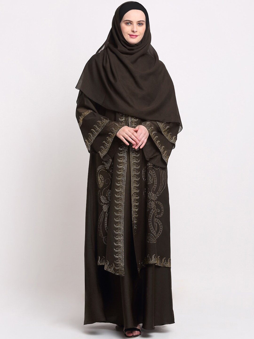 

KLOTTHE Women Brown Embellished Burqas with Scarfs