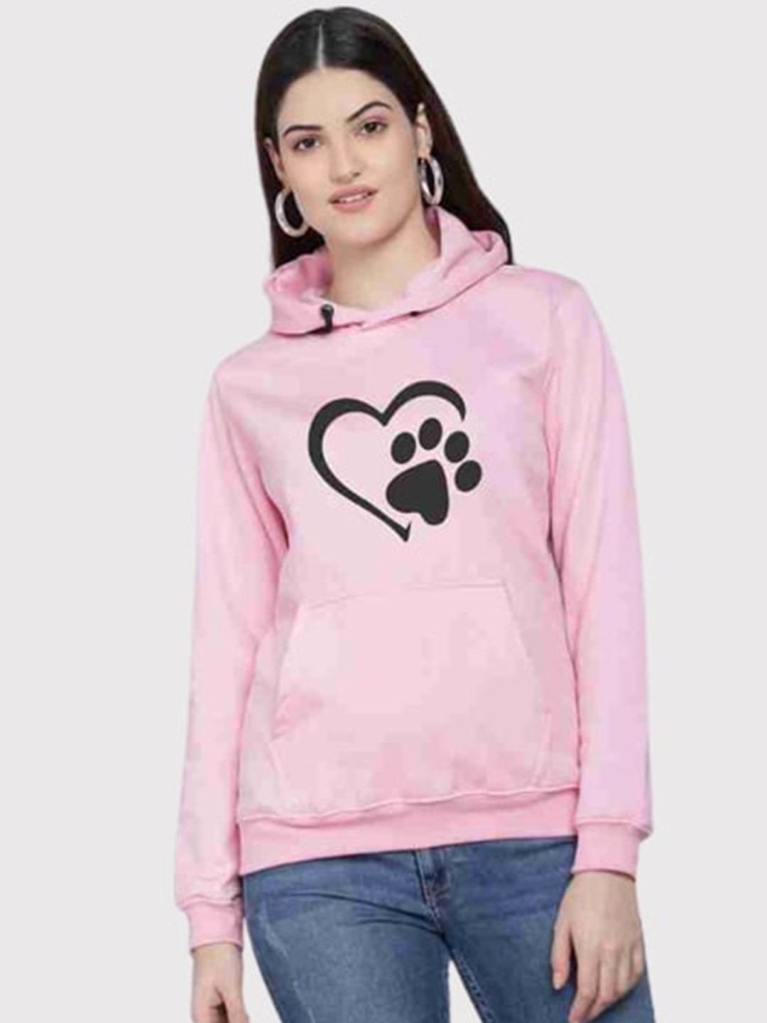 

PockMAN Women Pink Printed Hooded Sweatshirt